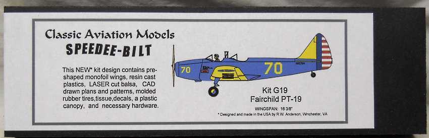 Classic Aviation Models Fairchild PT-19 Speedee-Bilt Flying Aircraft - (ex Monogram), G19 plastic model kit
